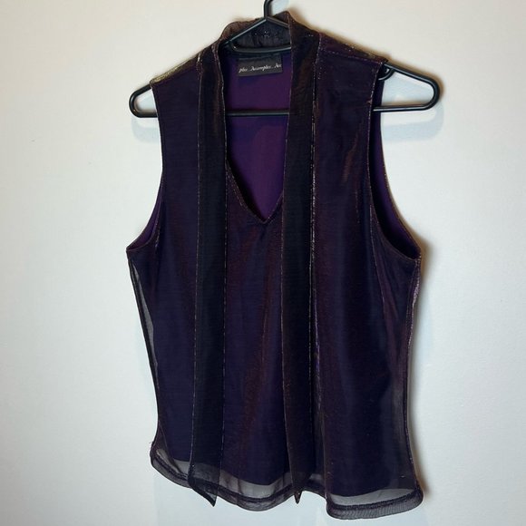 Purple/Gold Vintage Tie Neck Top - Picture 2 of 5